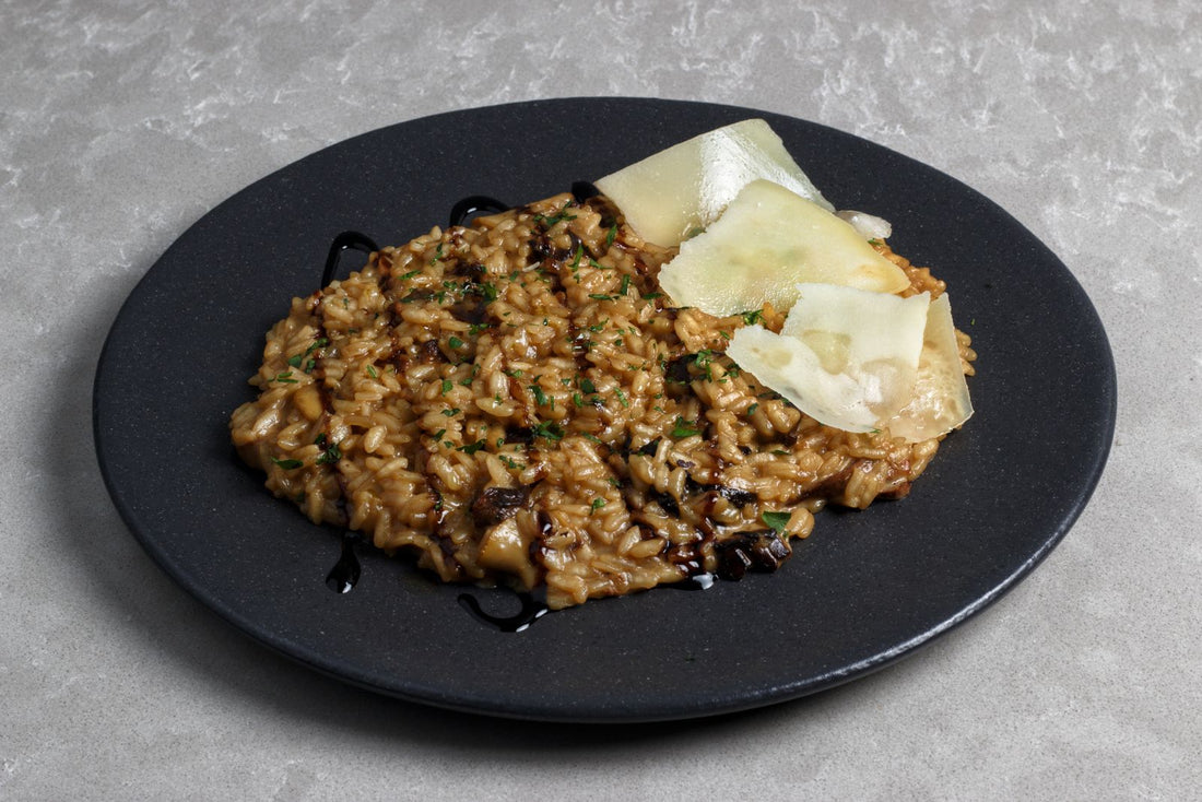 Mushroom risotto with Parmesan – photo by Adriano Bragi, Pexels