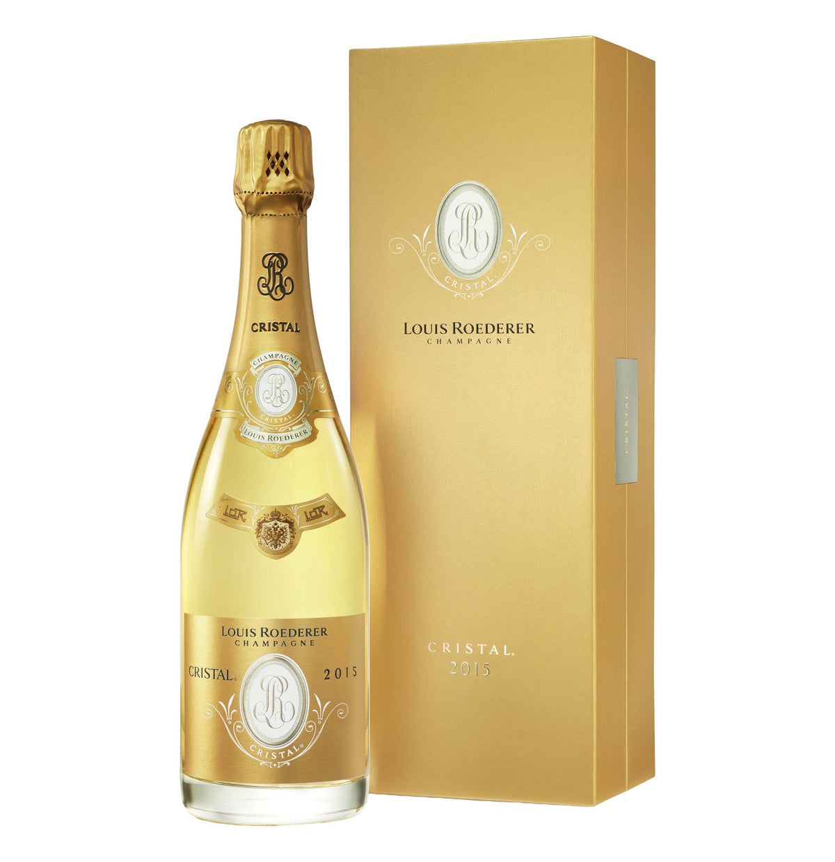Bottle of Louis Roederer Cristal Champagne with gift box