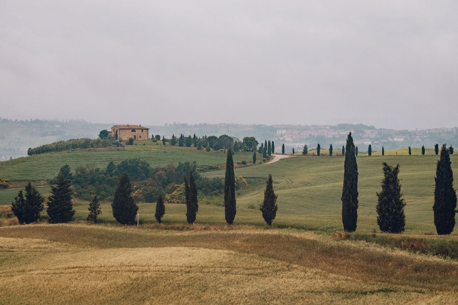 Stone house and cypress trees in the Tuscan hills – photo by Mehmet Turgut Kirkgoz, Pexels